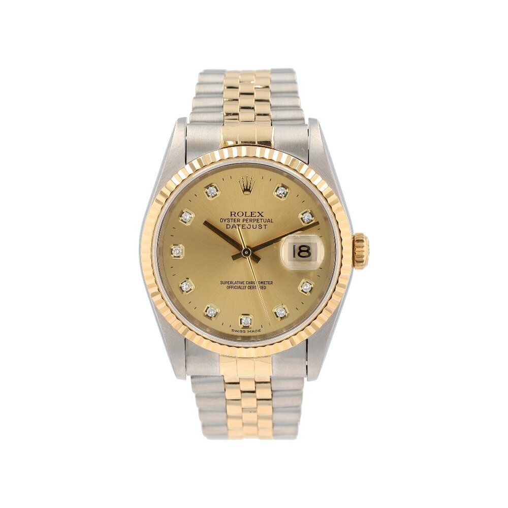 Rolex Datejust 16233 36mm Champagne Diamonds (N.S) Dial Fluted Bezel Jubilee